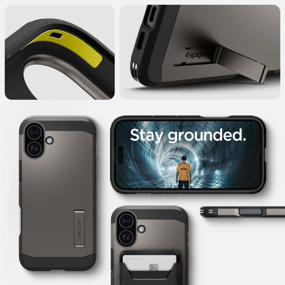 Spigen Tough Armor MagSafe case med stand til iPhone 16 - gunmetal