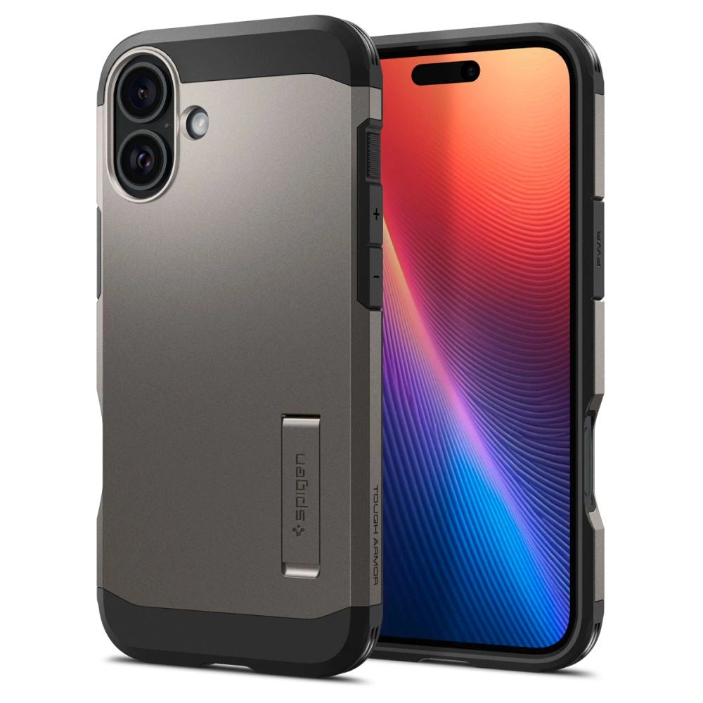 Spigen Tough Armor MagSafe case med stand til iPhone 16 - gunmetal