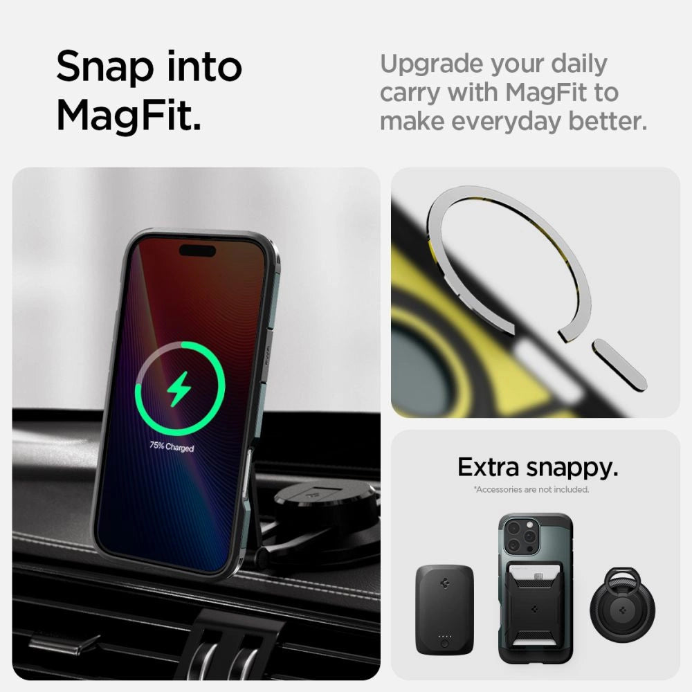 Spigen Tough Armor MagSafe Case med Stativ til iPhone 16 Pro - Grøn