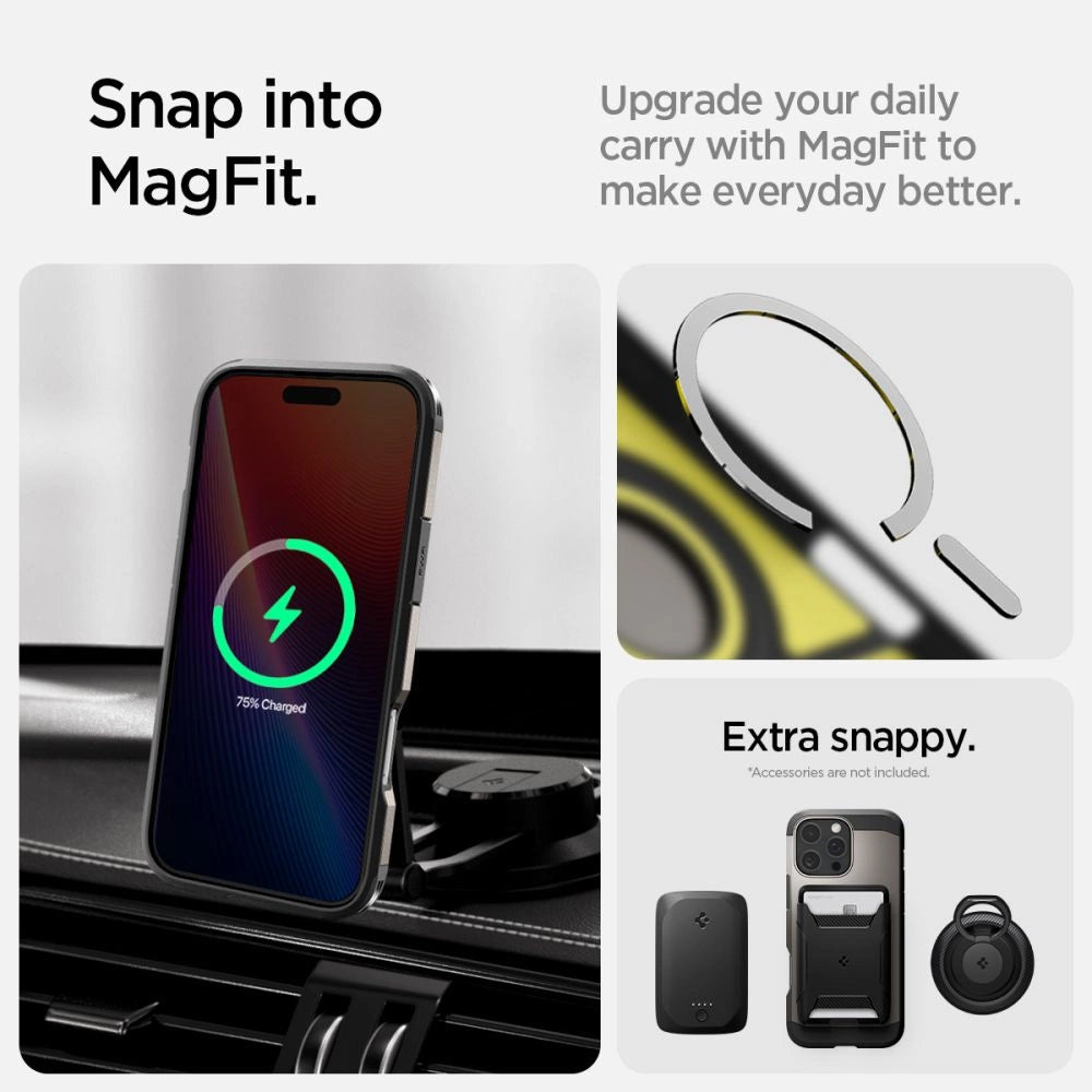 Spigen Tough Armor MagSafe-hylster med stativ til iPhone 16 Pro - gunmetal