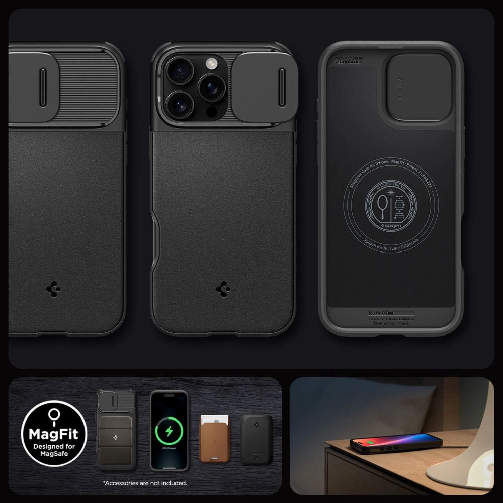 Spigen Optik Armor Mag case med MagSafe til iPhone 16 Pro - sort