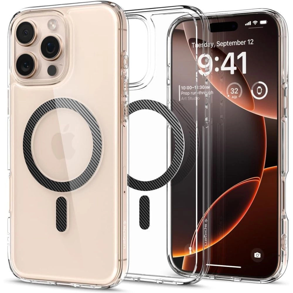 Spigen Ultra Hybrid Mag Case med MagSafe Carbon Fiber til iPhone 16 Pro Max - mørkegrå