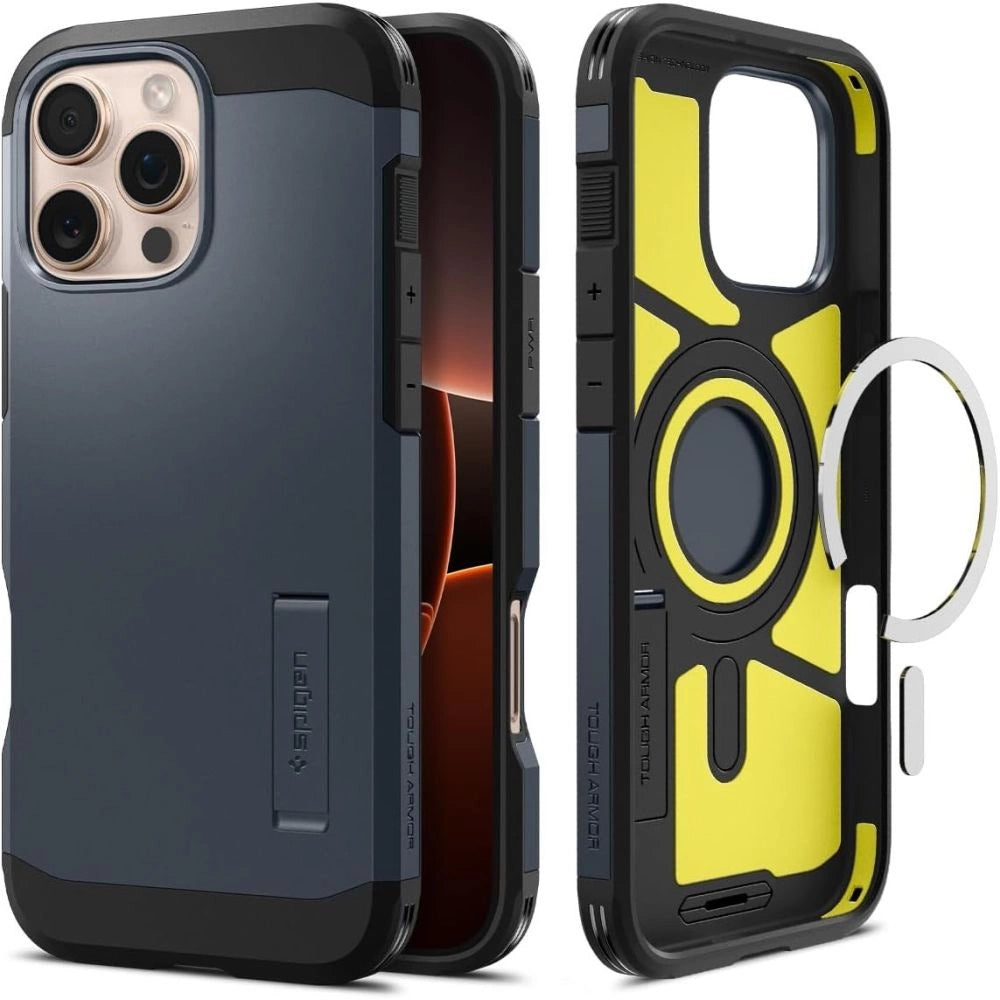 Spigen Tough Armor MagSafe Case med Stativ til iPhone 16 Pro Max - mørkegrå