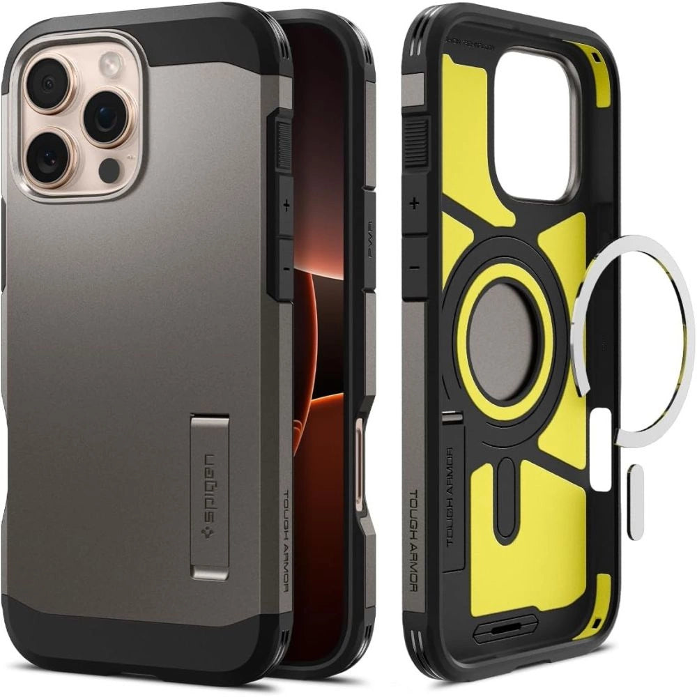 Spigen Tough Armor MagSafe Case med Stativ til iPhone 16 Pro Max - Gunmetal