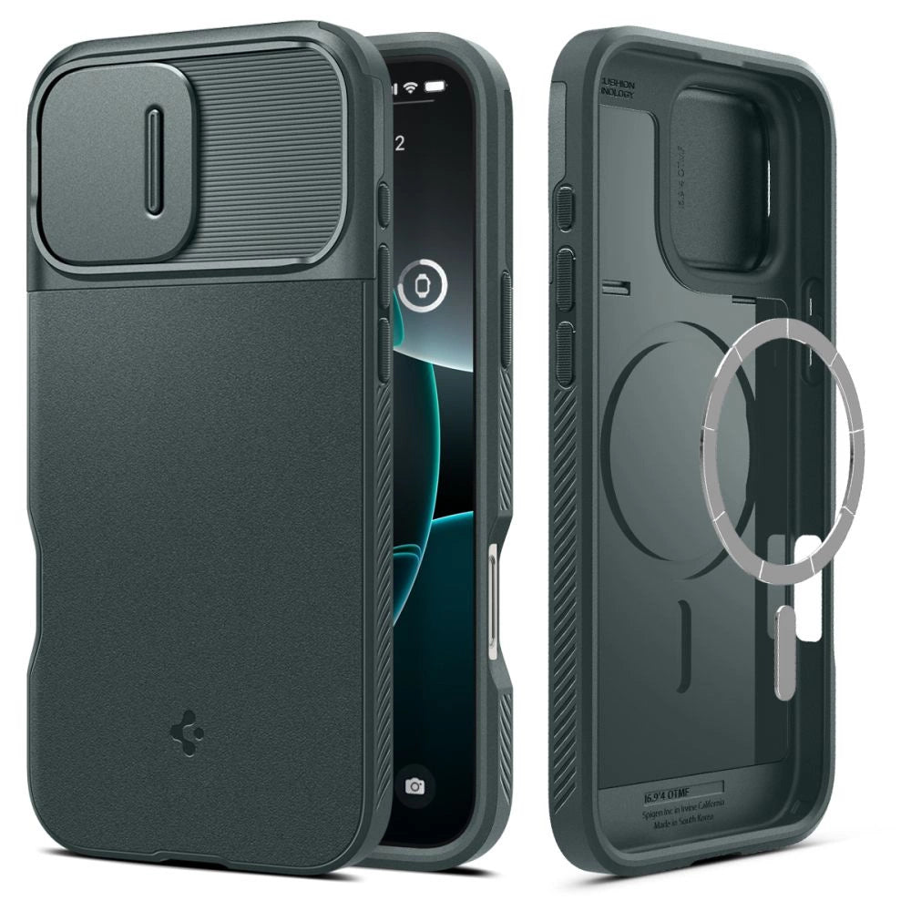 Spigen Optik Armor Mag Case med MagSafe til iPhone 16 Pro Max - Grøn