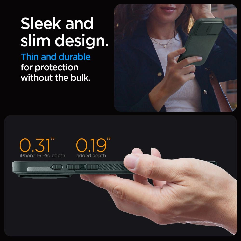 Spigen Optik Armor Mag Case med MagSafe til iPhone 16 Pro Max - Grøn