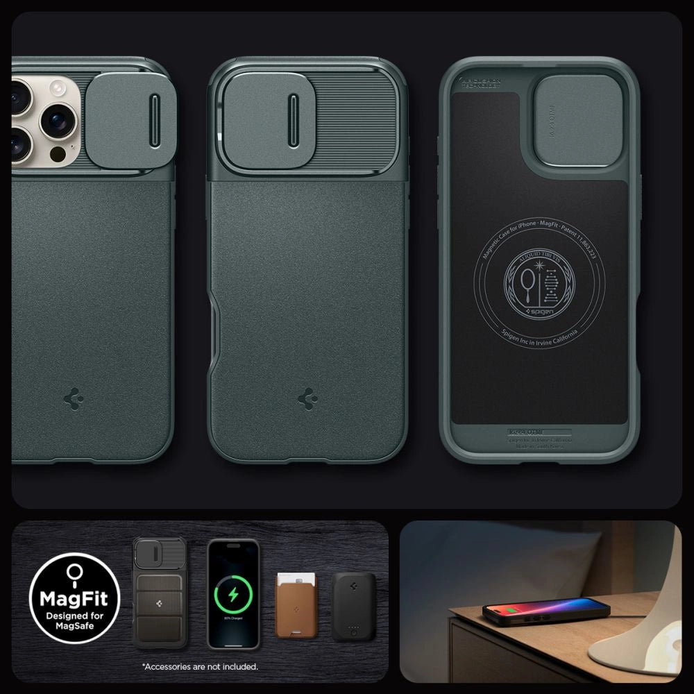 Spigen Optik Armor Mag Case med MagSafe til iPhone 16 Pro Max - Grøn