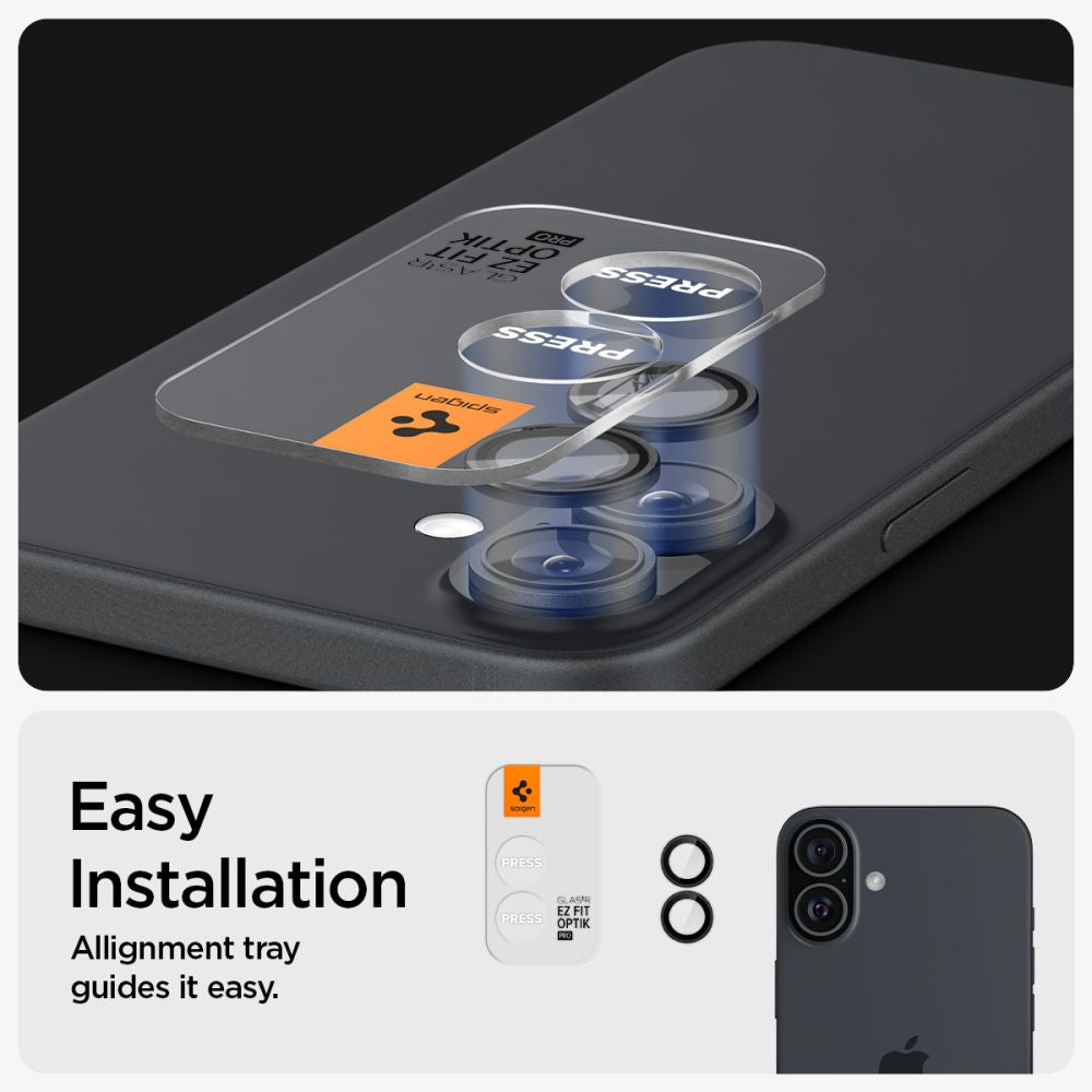 Spigen Glass tR EZ Fit Optik Pro tempereret glas til iPhone 16 / 16 Plus / 17 Kamera (2 st.) - sort