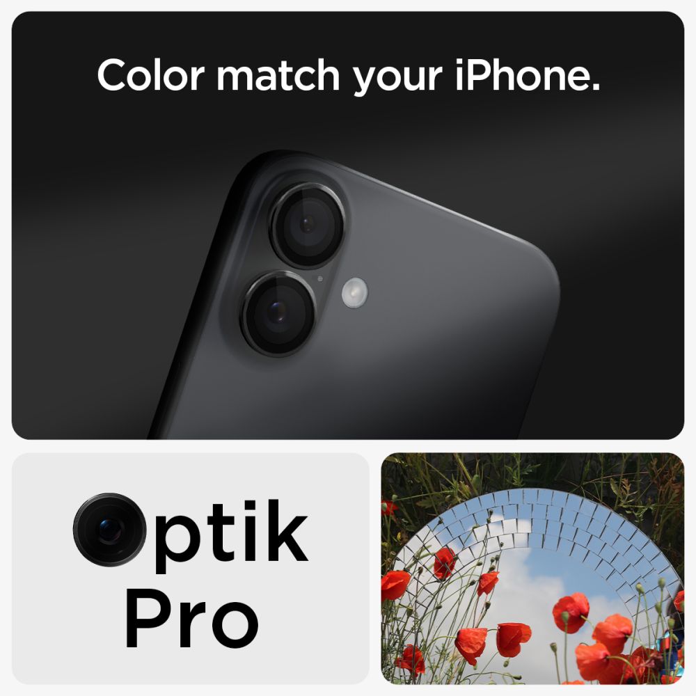 Spigen Glass tR EZ Fit Optik Pro tempereret glas til iPhone 16 / 16 Plus / 17 Kamera (2 st.) - sort