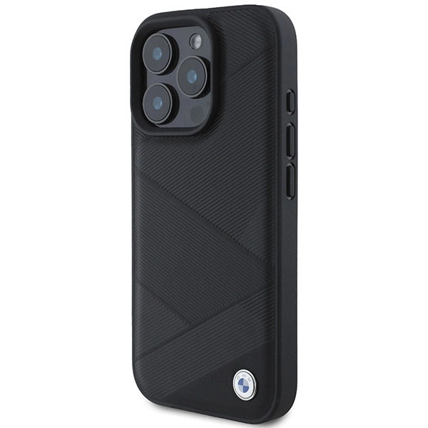 BMW Signature læder krydser linjer mønster iPhone 16 Pro Case - sort