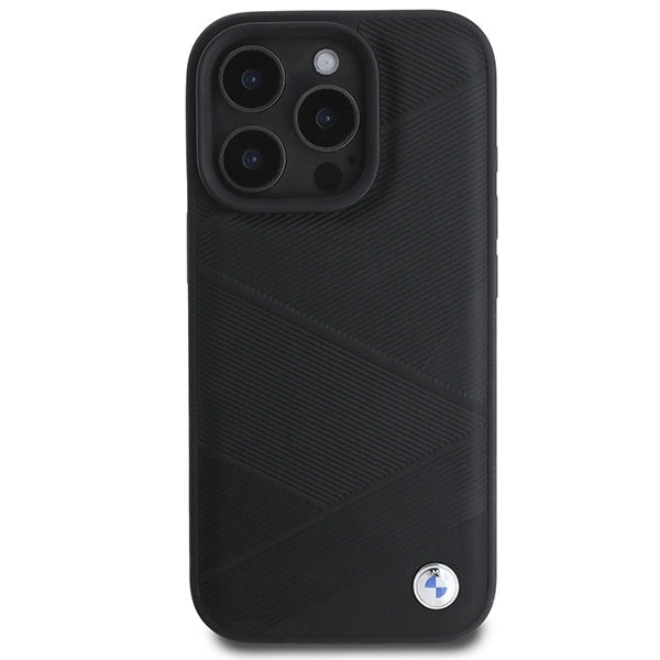 BMW Signature læder krydser linjer mønster iPhone 16 Pro Case - sort