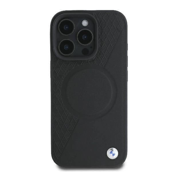 BMW Signature læder halvt tekstureret & Circle MagSafe-kasse til iPhone 16 Pro - sort