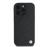BMW Signature læder halvt tekstureret & Circle MagSafe-kasse til iPhone 16 Pro - sort