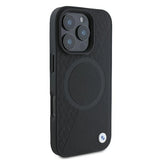 BMW Signature læder halvt tekstureret & Circle MagSafe-kasse til iPhone 16 Pro - sort