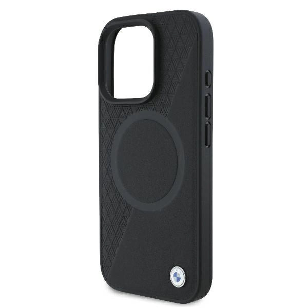 BMW Signature læder halvt tekstureret & Circle MagSafe-kasse til iPhone 16 Pro - sort