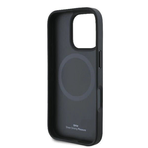 BMW Signature læder halvt tekstureret & Circle MagSafe-kasse til iPhone 16 Pro - sort