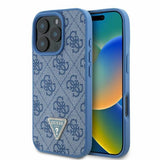 Guess læder 4G Triangle Strass MagSafe Case til iPhone 16 Pro - Blå