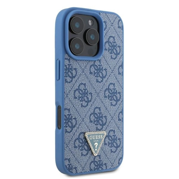 Guess læder 4G Triangle Strass MagSafe Case til iPhone 16 Pro - Blå