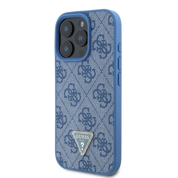 Guess læder 4G Triangle Strass MagSafe Case til iPhone 16 Pro - Blå