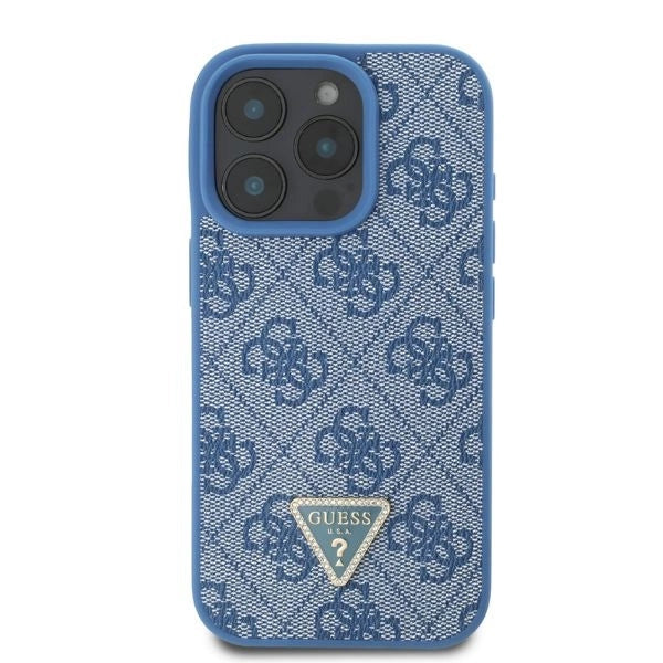 Guess læder 4G Triangle Strass MagSafe Case til iPhone 16 Pro - Blå