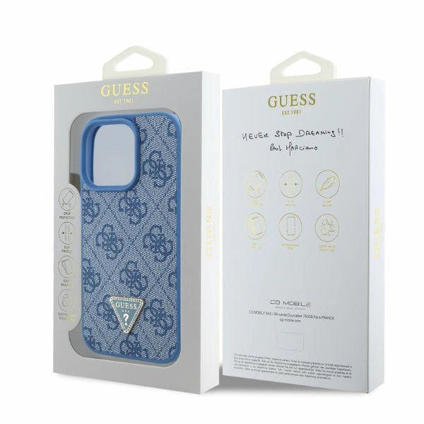Guess læder 4G Triangle Strass MagSafe Case til iPhone 16 Pro - Blå