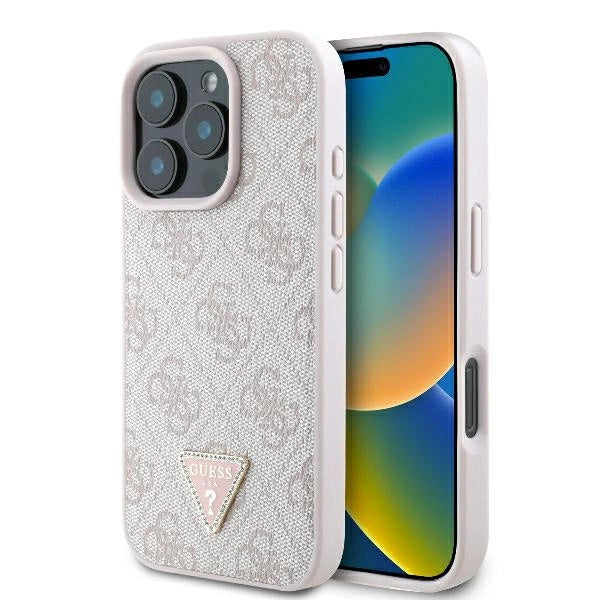 Guess læder 4G Triangle Strass MagSafe Case til iPhone 16 Pro - Pink