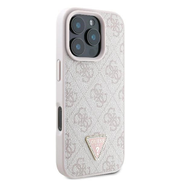Guess læder 4G Triangle Strass MagSafe Case til iPhone 16 Pro - Pink