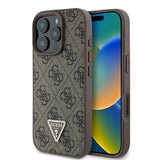 Guess læder 4G Triangle Strass MagSafe Case til iPhone 16 Pro - Brown
