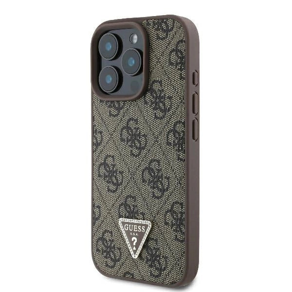 Guess læder 4G Triangle Strass MagSafe Case til iPhone 16 Pro - Brown