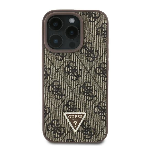 Guess læder 4G Triangle Strass MagSafe Case til iPhone 16 Pro - Brown