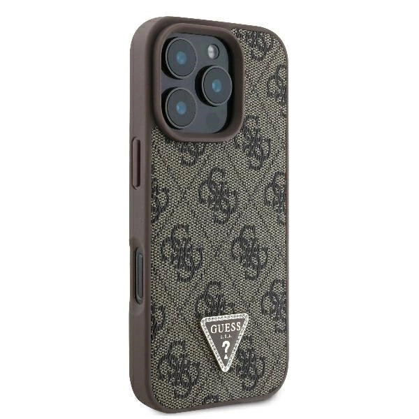 Guess læder 4G Triangle Strass MagSafe Case til iPhone 16 Pro - Brown