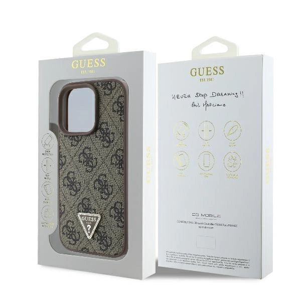 Guess læder 4G Triangle Strass MagSafe Case til iPhone 16 Pro - Brown
