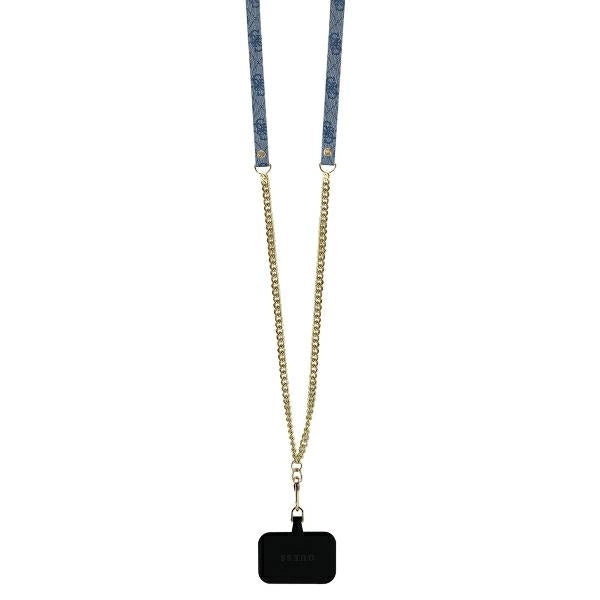 Guess læder Metal Logo Strass Crossbody Case til iPhone 16 Pro - Blå