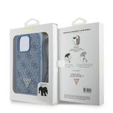 Guess læder Metal Logo Strass Crossbody Case til iPhone 16 Pro - Blå