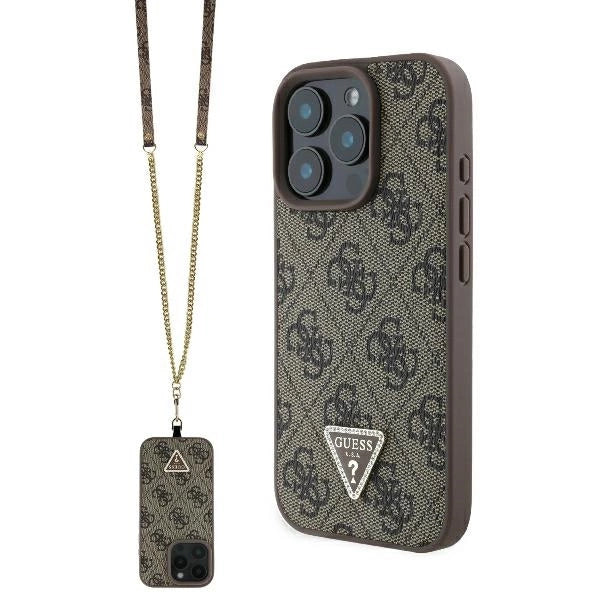 Guess lædermetall Logo Strass Crossbody Case til iPhone 16 Pro - Brown