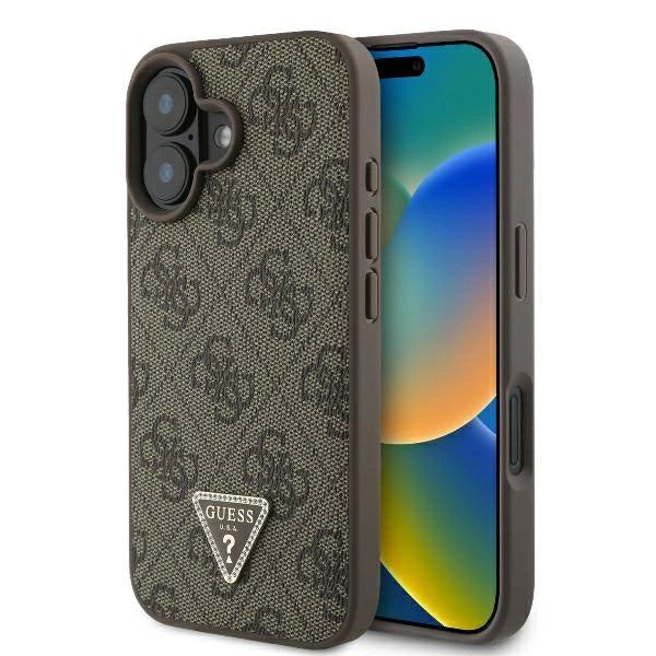 Guess læder 4G Triangle Strass MagSafe Case til iPhone 16 Plus - Brunt