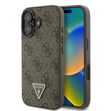 Guess læder 4G Triangle Strass MagSafe Case til iPhone 16 Plus - Brunt