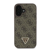 Guess læder 4G Triangle Strass MagSafe Case til iPhone 16 Plus - Brunt