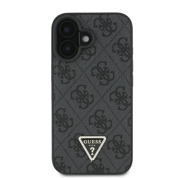 Guess læder metal logo Strass Crossbody Case til iPhone 16 - sort