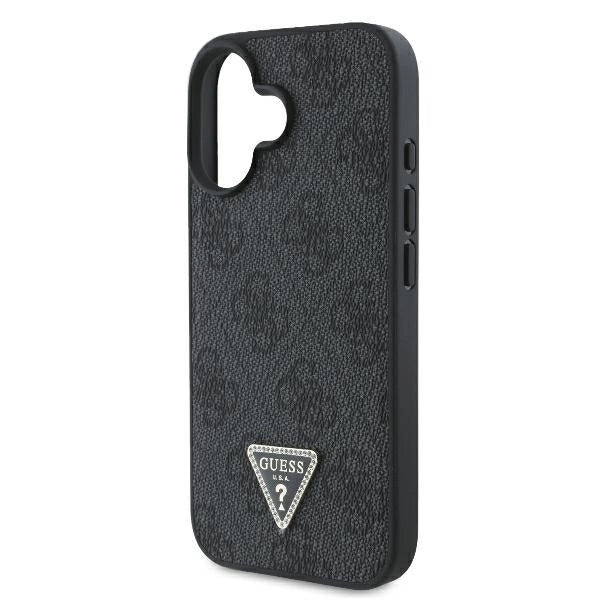 Guess læder metal logo Strass Crossbody Case til iPhone 16 - sort