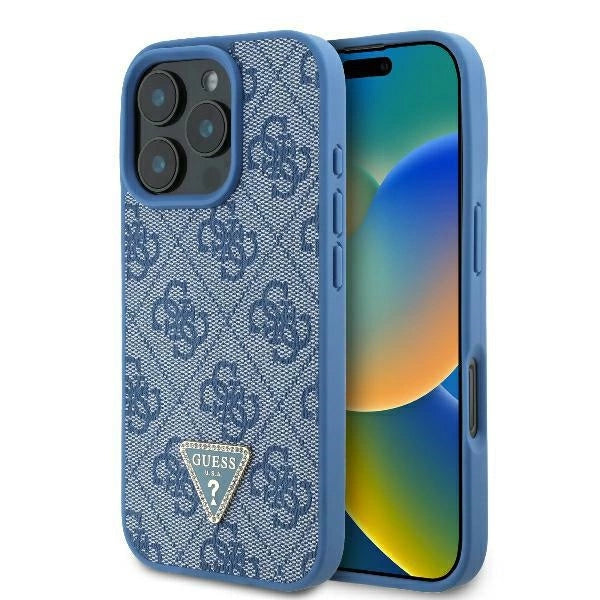 Guess læder 4G Triangle Strass MagSafe Case til iPhone 16 Pro Max - Blå