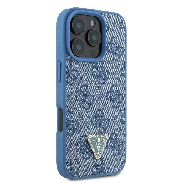 Guess læder 4G Triangle Strass MagSafe Case til iPhone 16 Pro Max - Blå
