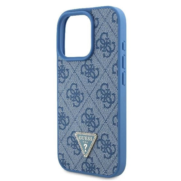 Guess læder 4G Triangle Strass MagSafe Case til iPhone 16 Pro Max - Blå