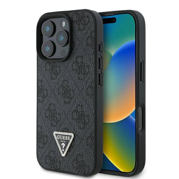 Guess læder 4G Triangle Strass MagSafe Case til iPhone 16 Pro Max - sort