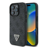Guess læder 4G Triangle Strass MagSafe Case til iPhone 16 Pro Max - sort