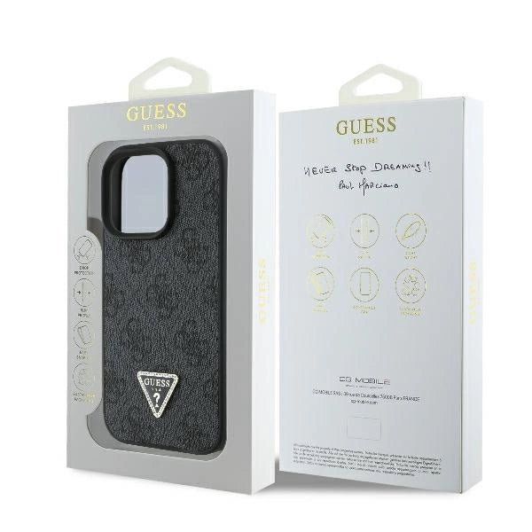Guess læder 4G Triangle Strass MagSafe Case til iPhone 16 Pro Max - sort