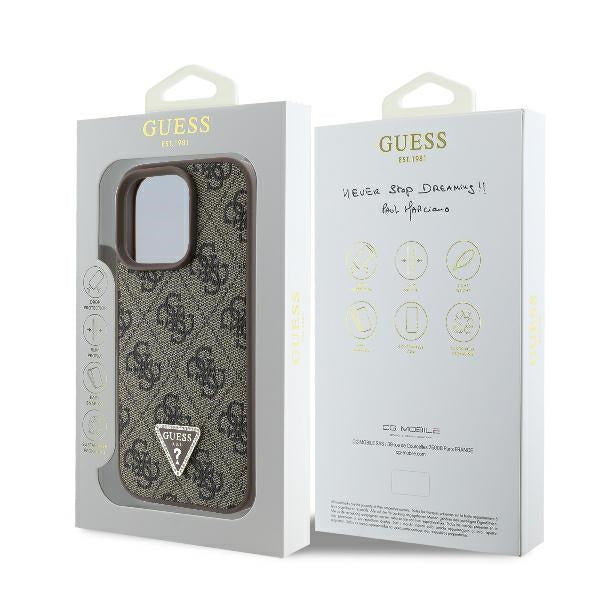 Guess læder 4G Triangle Strass MagSafe Case til iPhone 16 Pro Max - Brown