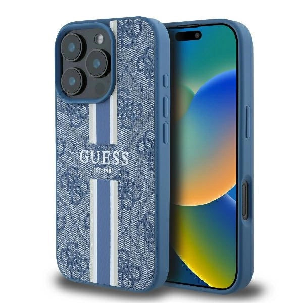 Guess 4G Printed Stripes MagSafe case til iPhone 16 Pro - blå