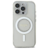 Guess IML Rhinestones MagSafe Case til iPhone 16 Pro - hvid