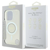 Guess IML Rhinestones MagSafe Case til iPhone 16 Pro - hvid
